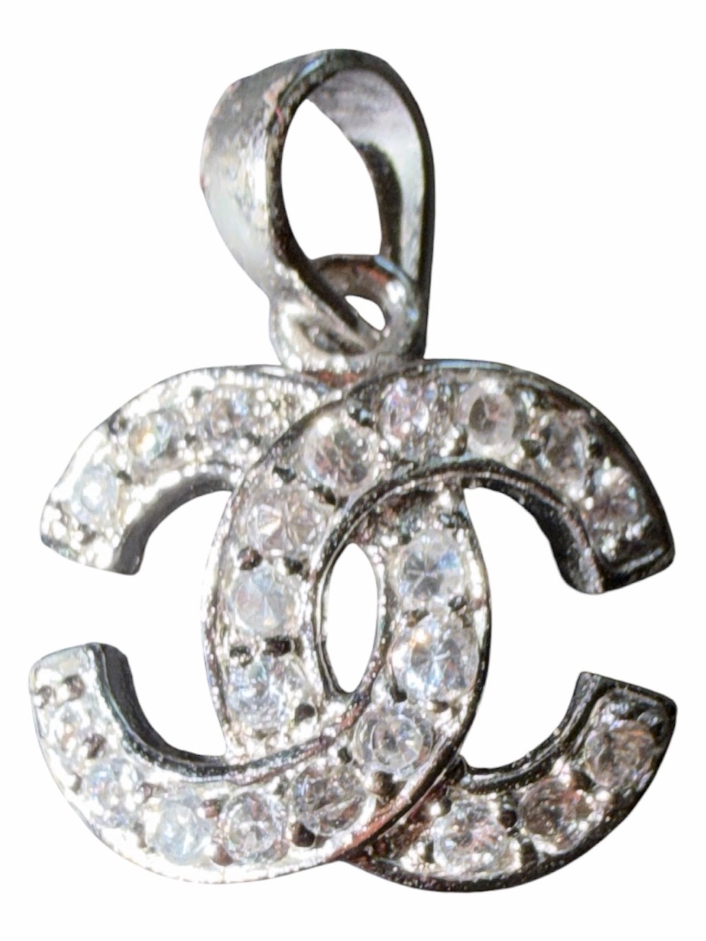 Sterling Silver Crystal Interlocking double C Pendant Necklace